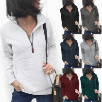 Fashion Solid Color Long Sleeve Stand Collar Sweatshirt