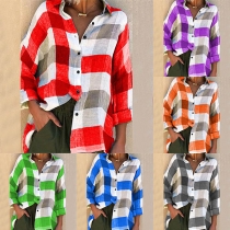 Fashion Long Sleeve PLO Collar Contrast Color Plaid Shirt