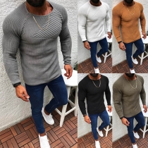 Simple Style Long Sleeve Round Neck Solid Color Man's Knit Top