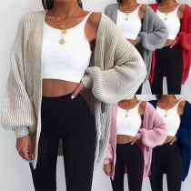 Fashion Solid Color Long Sleeve Loose Thin Style Knit Cardigan