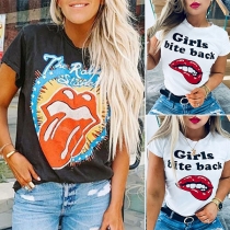 Chic Style Short Sleeve Round Neck Lip Printed T-shirt