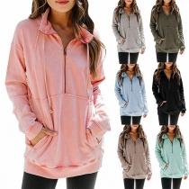 Simple Style Long Sleeve Stand Collar Solid Color Sweatshirt