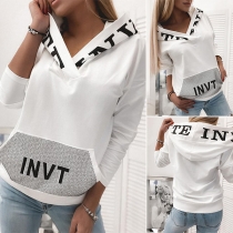 Fashion Contrast Color Letters Printed Long Sleeve Thin Hoodie