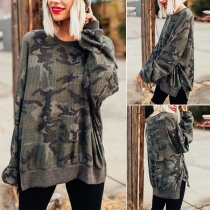 Fashion Loose Round Neck Long Sleeve Camouflage Printed Sweatshirt