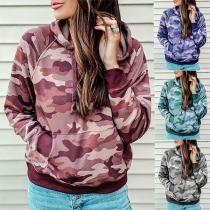 Fashion Camouflage Printed Long Sleeve Hooded Sweatshirt