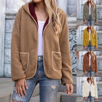 Fashion Solid Color Long Sleeve Hooded Coat