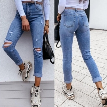 Fashion High Waist Slim Fit Ripped Jeans