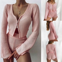 Sexy Trumpet Sleeve V-neck Crop Top + Shorts Two-piece Set