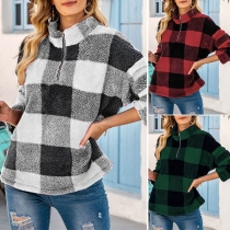 Fashion Long Sleeve Stand Collar Plaid Top