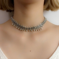 Fashion Tassel Pendant Rhinestone Inlaid Alloy Choker Necklace