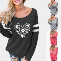 Simple Style Long Sleeve Boat Neck Printed T-shirt