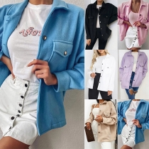 Fashion Solid Color Long Sleeve POLO Collar Single-breasted Coat