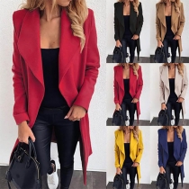 Fashion Solid Color Long Sleeve Lapel Woolen Coat