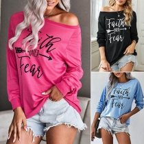 Casual Style Long Sleeve Round Neck Letters Printed T-shirt