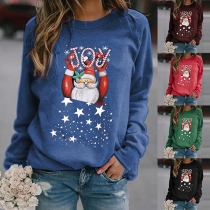 Cute Style Christmas Printed Round Neck Long Sleeve Sweatshirt