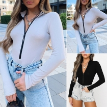 Fashion Solid Color Long Sleeve Stand Collar Bodysuit