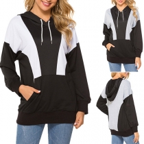 Casual Style Long Sleeve Contrast Color Hooded Sweatshirt
