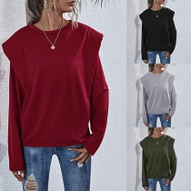 Fashion Solid Color Long Sleeve Round Neck Shoulder Pad Sweatshirt