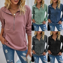 Simple Style Long Sleeve Stand Collar Solid Color Sweatshirt