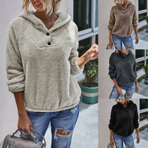 Fashion Solid Color Long Sleeve Hooded Plush Sweatshirt