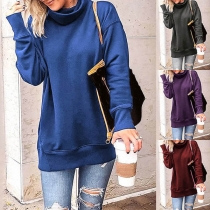 Fashion Solid Color Long Sleeve Cowl Neck Sweatshirt