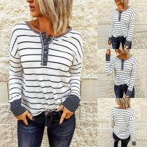 Fashion Long Sleeve Round Neck Knit Striped Top
