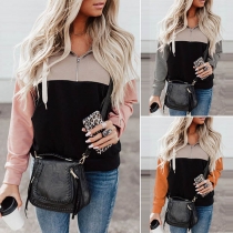 Fashion Contrast Color Long Sleeve Hooded Sweatshirt