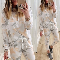 Fashion Tie-dye Printed Long Sleeve Round Neck Sports Suit