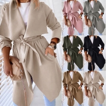 Fashion Solid Color Long Sleeve Lapel Windbreaker Coat