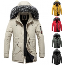 Fashion Faux Fur Spliced Hooded Plush Lining Man's Padded Coat (Size falls small)