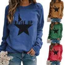Fashion Star Printed Long Sleeve Round Neck T-shirt