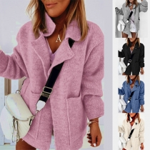 Fashion Solid Color Notched Lapel Knit Cardigan