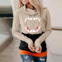 Fashion Contrast Color Long Sleeve Cowl Neck Sweatshirt