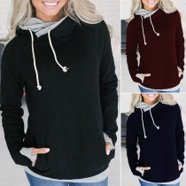 Fashion Contrast Color Long Sleeve Hooded Sweatshirt