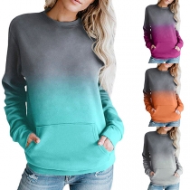 Fashion Color Gradient Long Sleeve Round Neck Sweatshirt