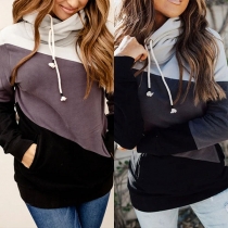 Fashion Contrast Color Long Sleeve Hooded Sweatshirt