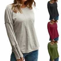 Simple Style Long Sleeve Round Neck Solid Color T-shirt