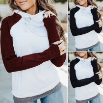 Fashion Contrast Color Long Sleeve Hooded Sweatshirt