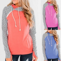 Fashion Printed Spliced Long Sleeve Hooded Sweatshirt