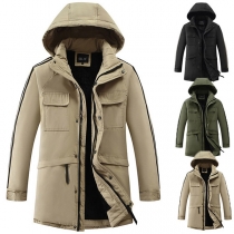 Fashion Solid Color Long Sleeve Hooded Man's Padded Coat