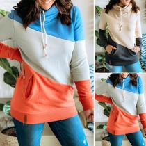 Casual Style Contrast Color Long Sleeve Hooded Sweatshirt