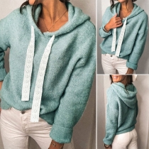 Fashion Solid Color Long Sleeve Hooded Top