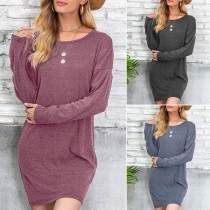 Simple Style Long Sleeve Round Neck Solid Color T-shirt Dress