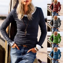 Fashion Solid Color Long Sleeve Round Neck T-shirt