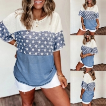Fashion Star Printed Short Sleeve Contrast Color T-shirt