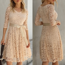 Sexy Half Sleeve Round Neck High Waist Lace Dress