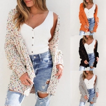Fashion Mixed Color Long Sleeve Knit Cardigan