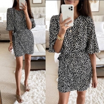 Fresh Style Trumpet Sleeve Round Neck Printed Dress