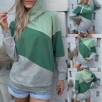 Fashion Contrast Color Long Sleeve Hooded Sweatshirt
