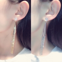 Fashion Rhinestone Inlaid Long Tassel Earrings